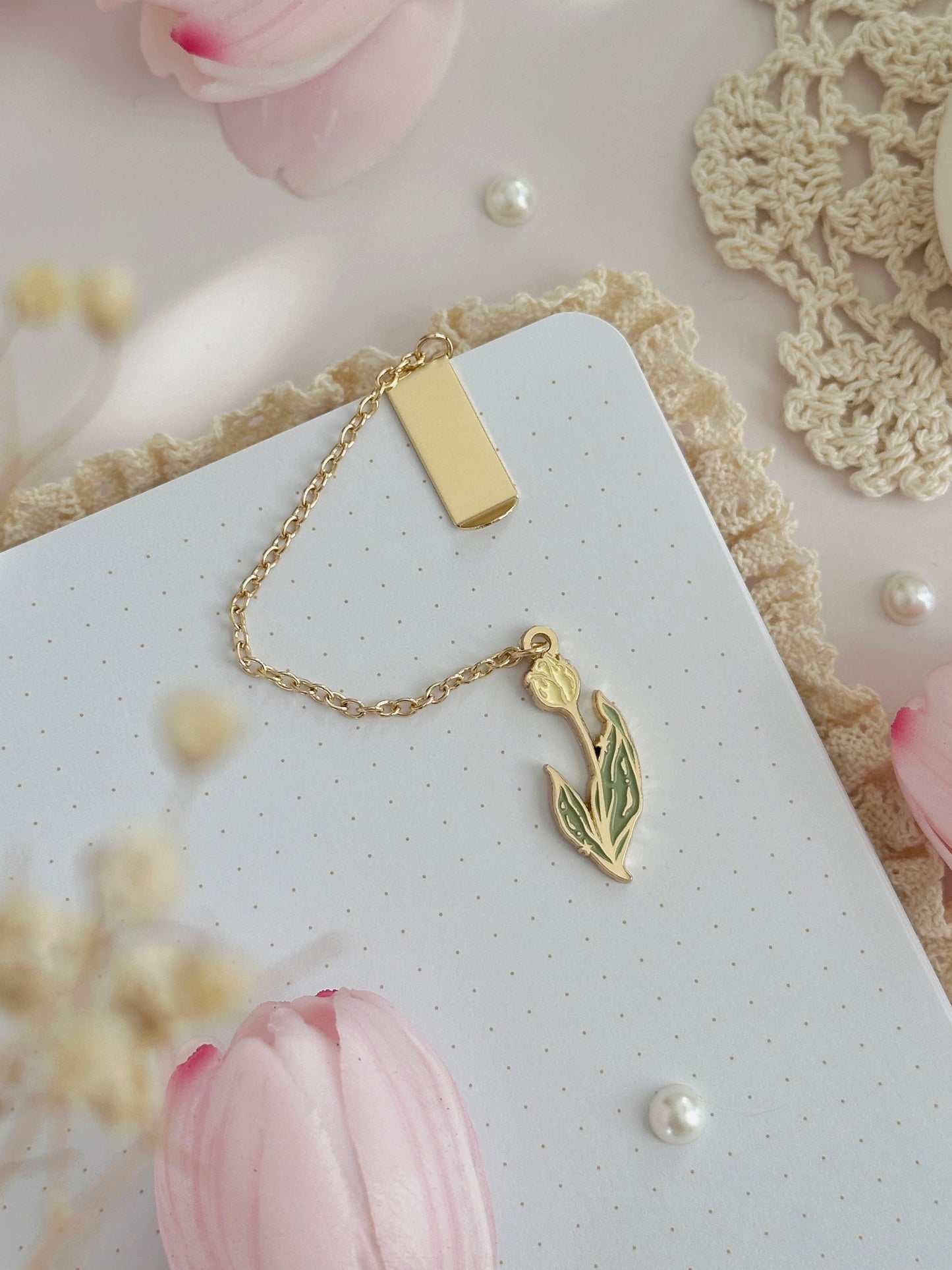 butter yellow tulip enamel bookmark pendant
