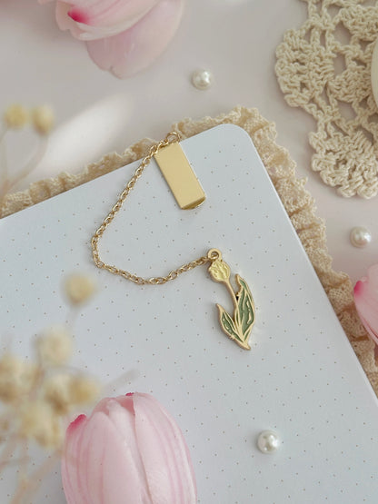 butter yellow tulip enamel bookmark pendant