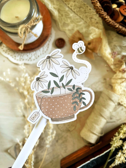 bee teacup sticker flake 2.25x3