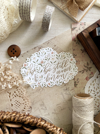 be still & know sticker flake 2.5x2