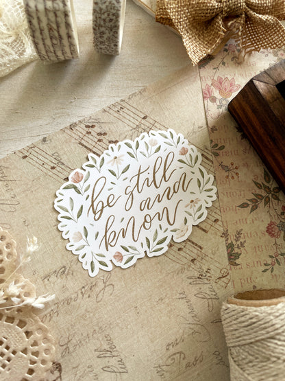 be still & know sticker flake 2.5x2
