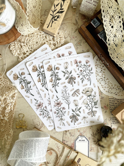 vintage flowers sticker sheet - 1pc