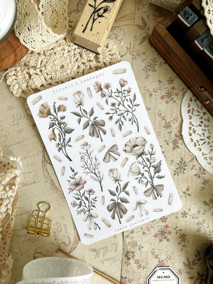 vintage flowers sticker sheet - 1pc