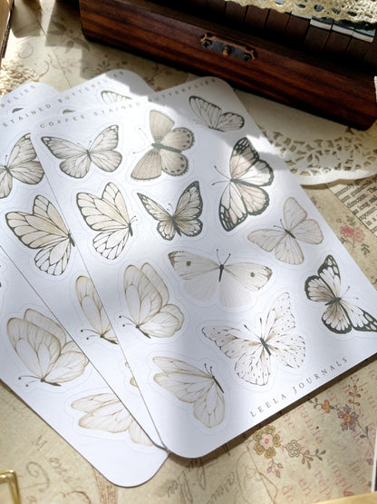 coffee stained butterflies sticker sheets