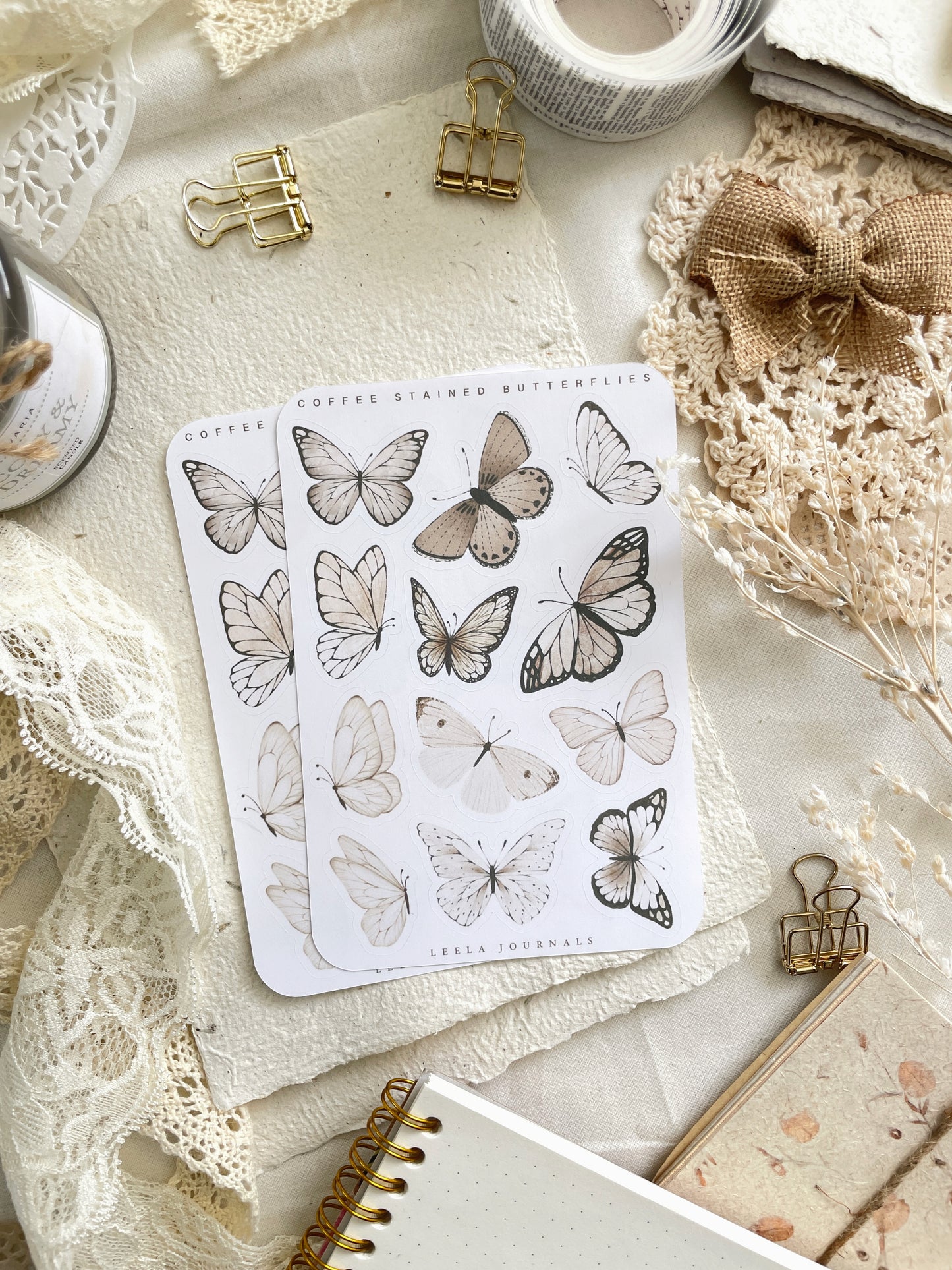 coffee stained butterflies sticker sheets
