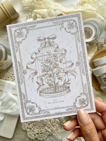 vintage birdcage print 4x5.5