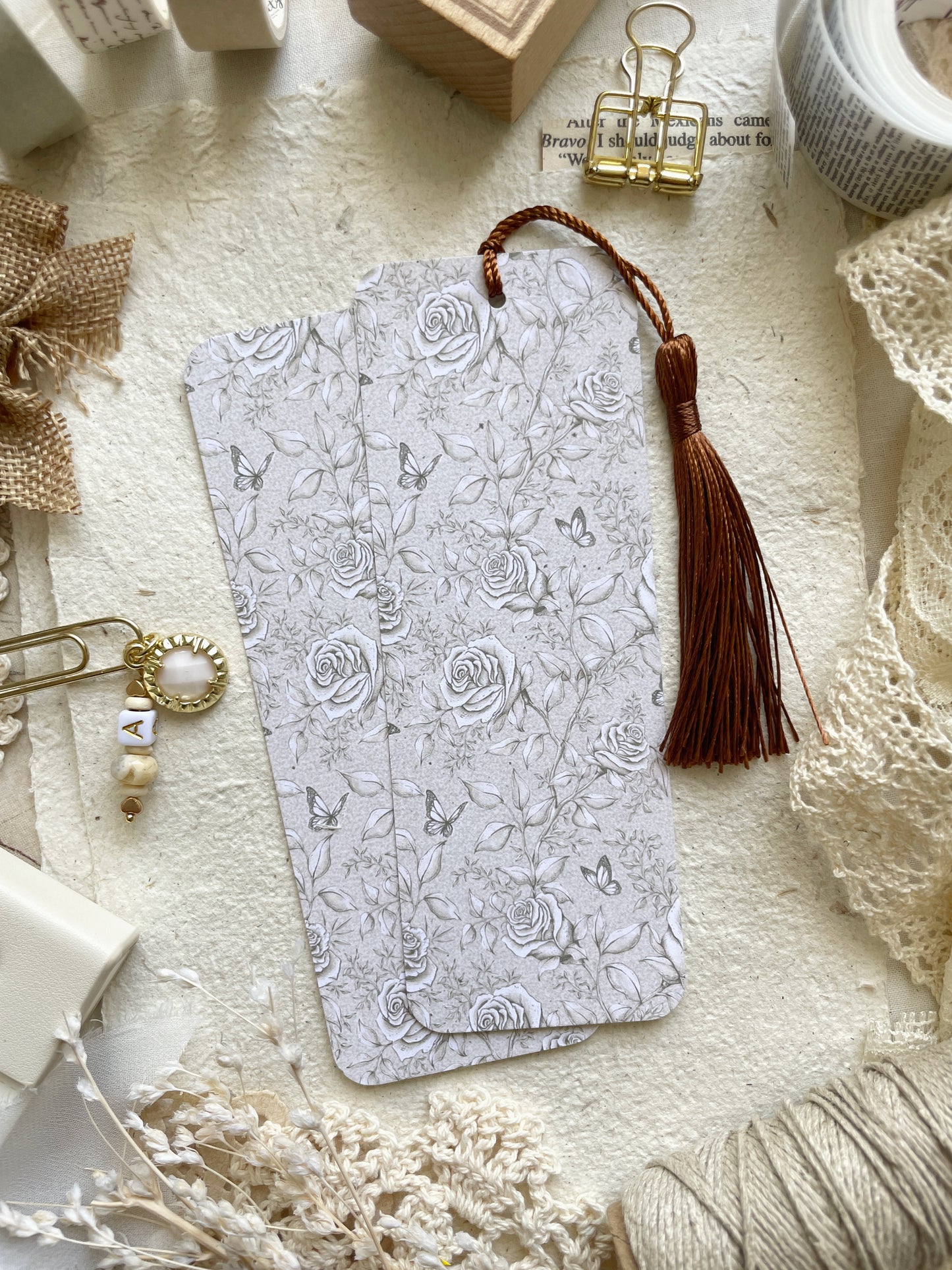 white rose butterfly bookmark