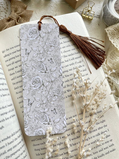 white rose butterfly bookmark