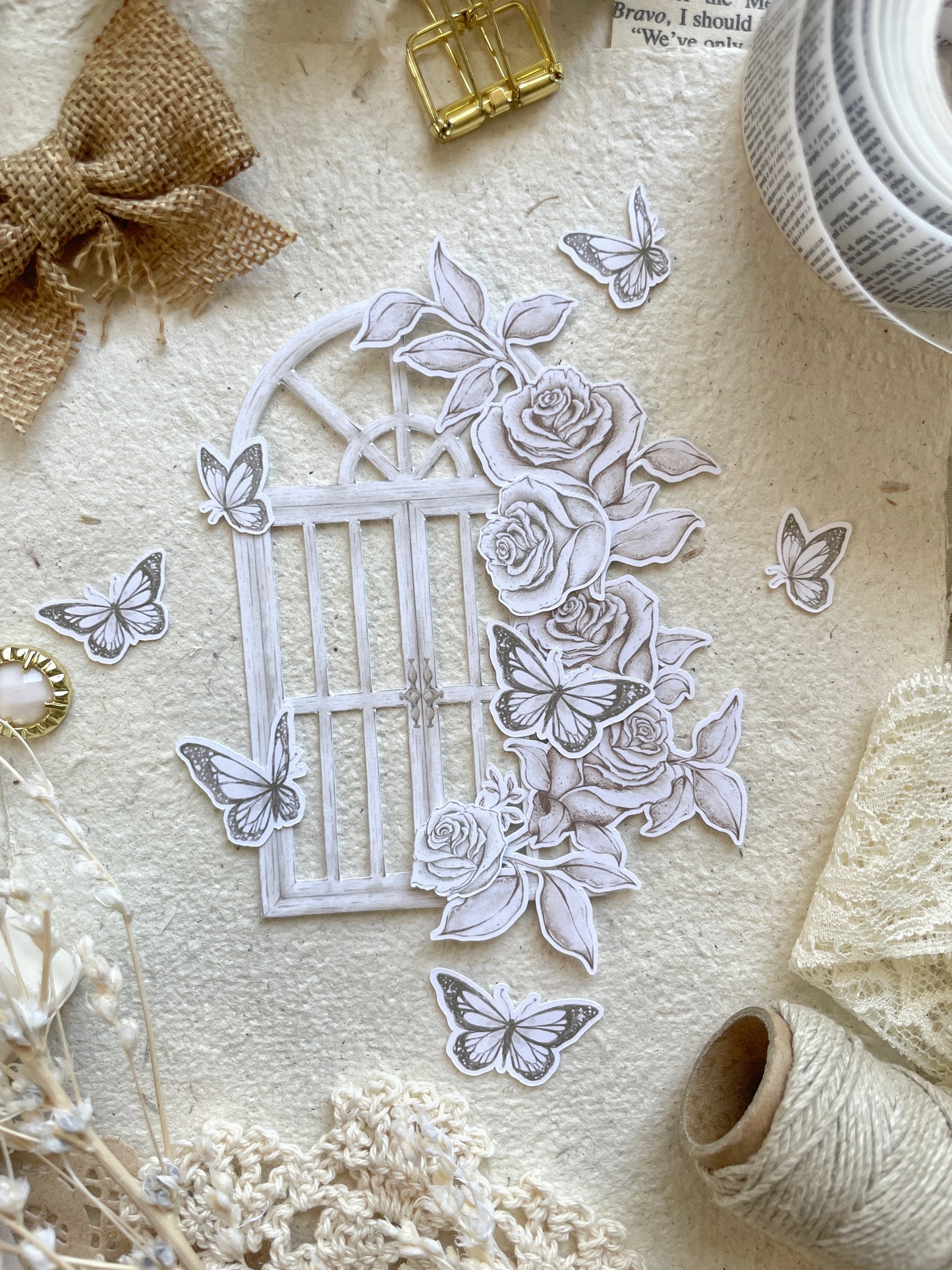 *retiring!* white roses & butterflies paper cutouts