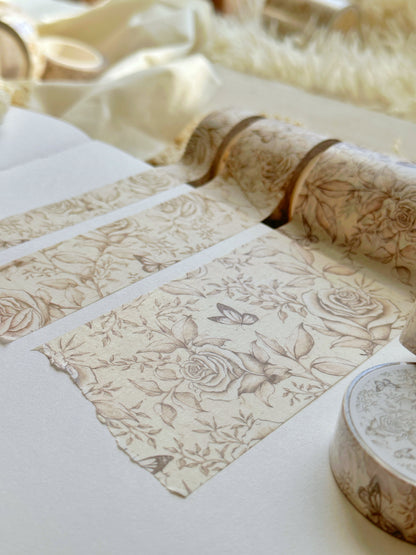 white rose & butterflies washi tape
