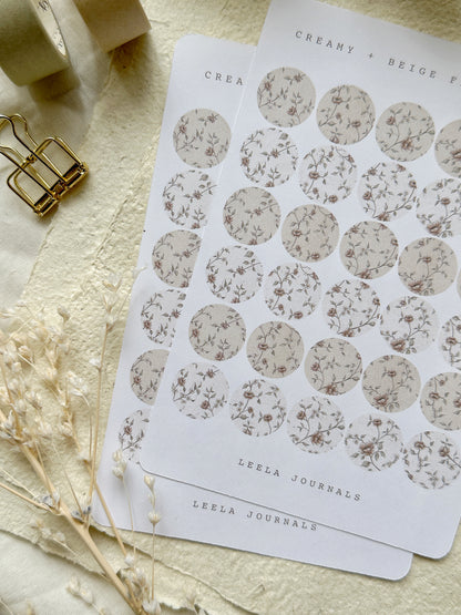 beige cream floral dots sticker sheet