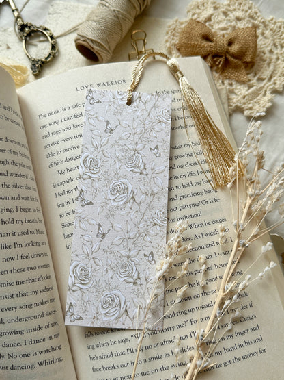 white rose butterfly bookmark