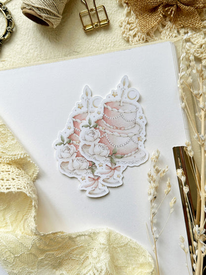 peonie whimsical cake sticker flake 3x2