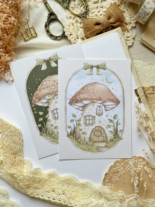 mushroom night & day art print 4x5.5