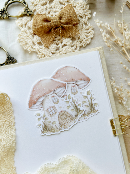 mushroom house & lights sticker flake 2.5x2.75