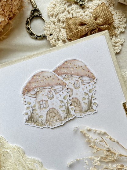 mushroom house & lights sticker flake 2.5x2.75