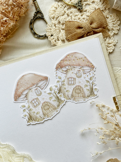 mushroom house & lights sticker flake 2.5x2.75