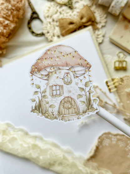 mushroom house & lights sticker flake 2.5x2.75