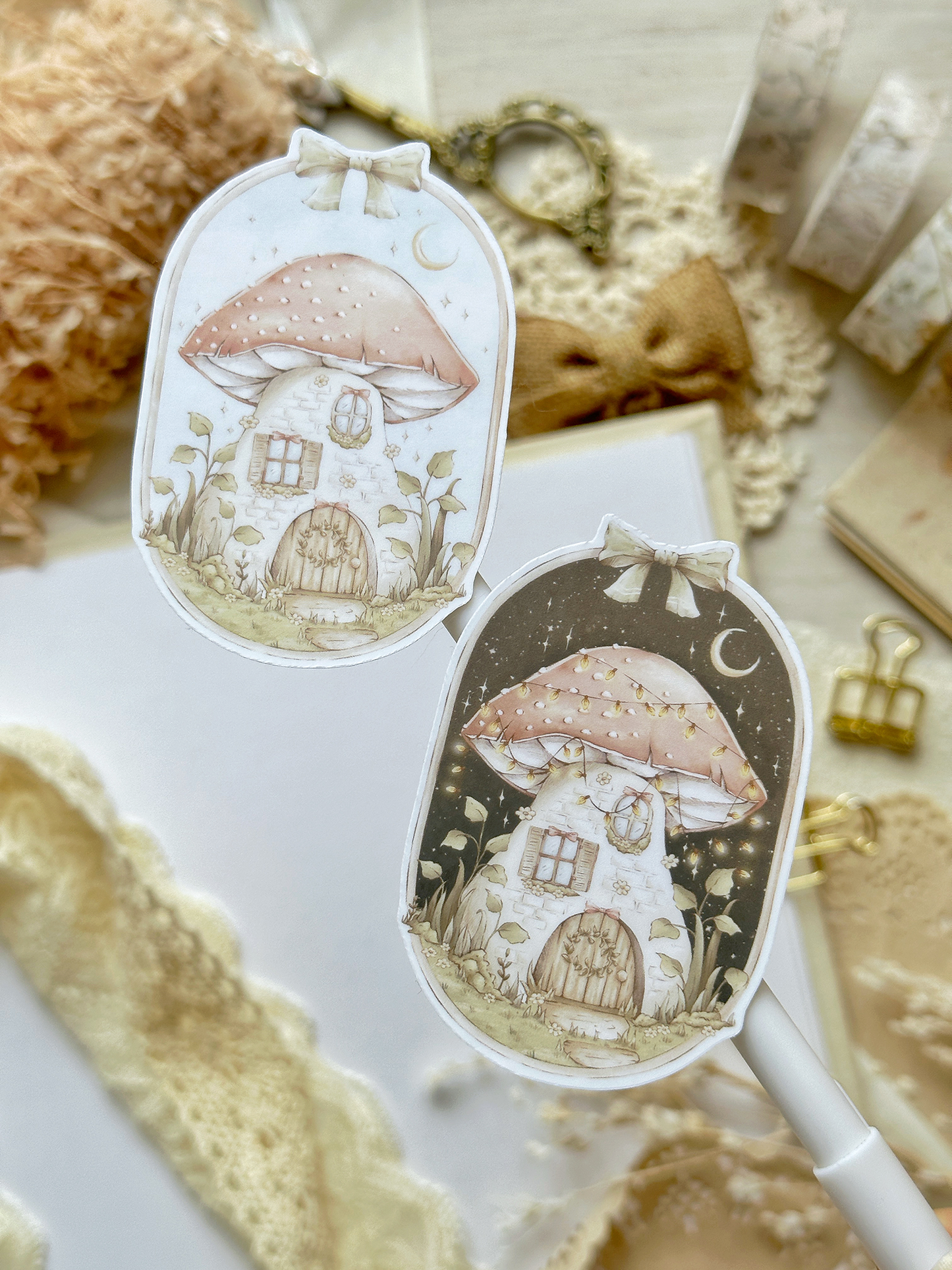 mushroom night & day sticker flake 2x2.75