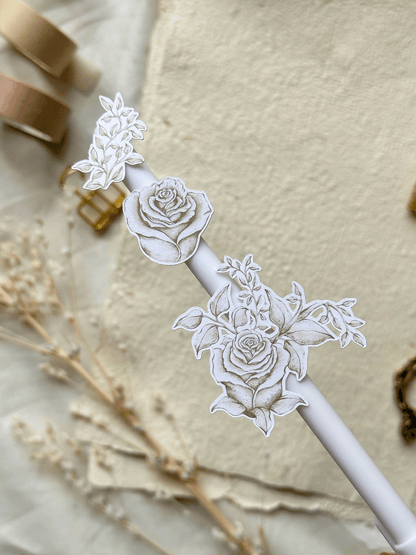 white rose & butterfly sticker sheet - 1pc