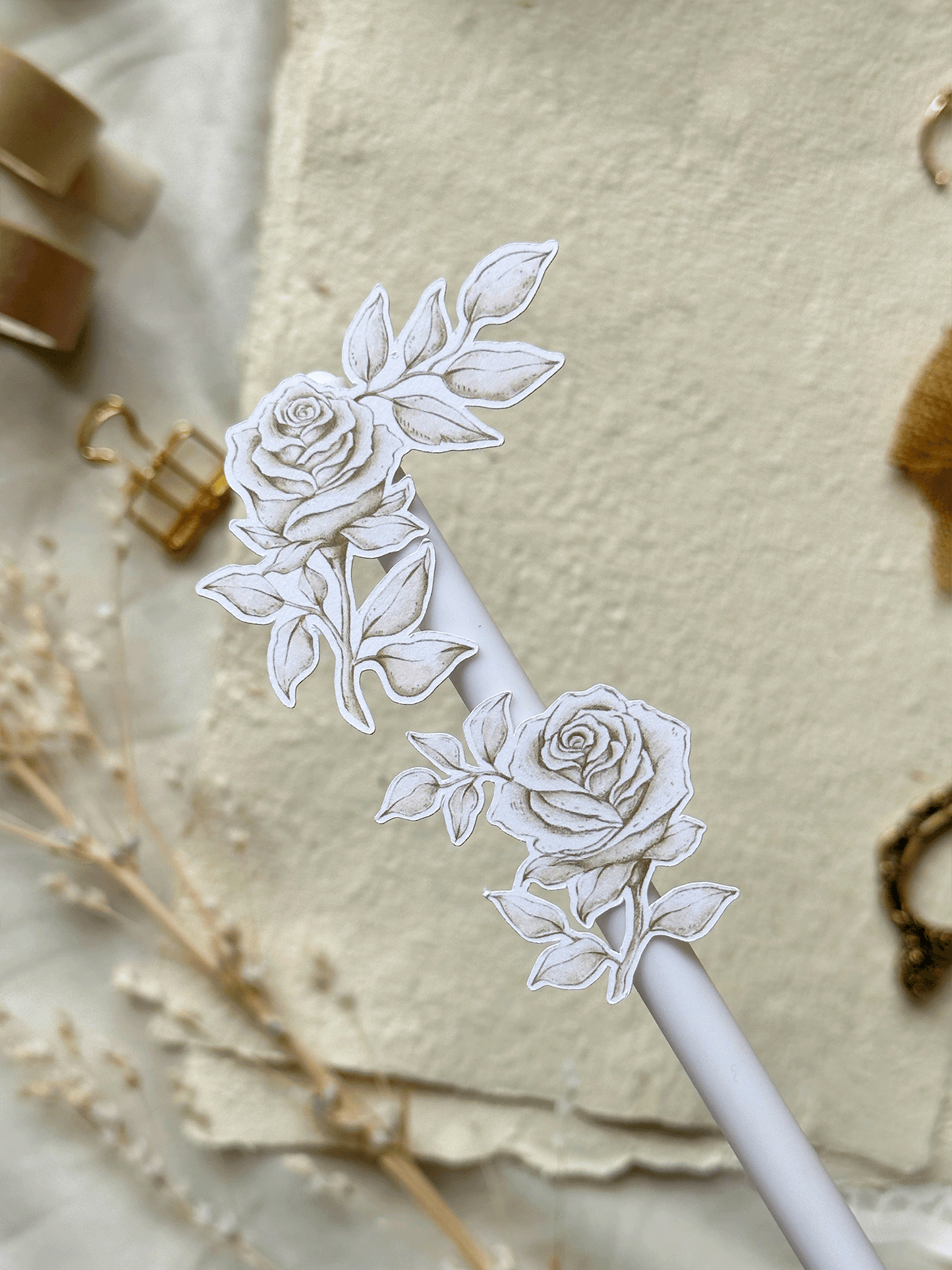 white rose & butterfly cutouts sticker sheet