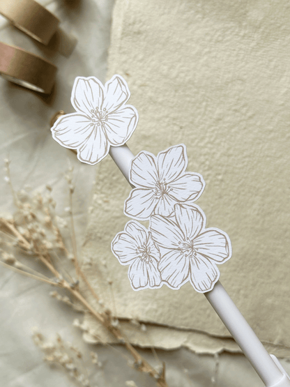 white sakura floral sticker sheet - 1pc